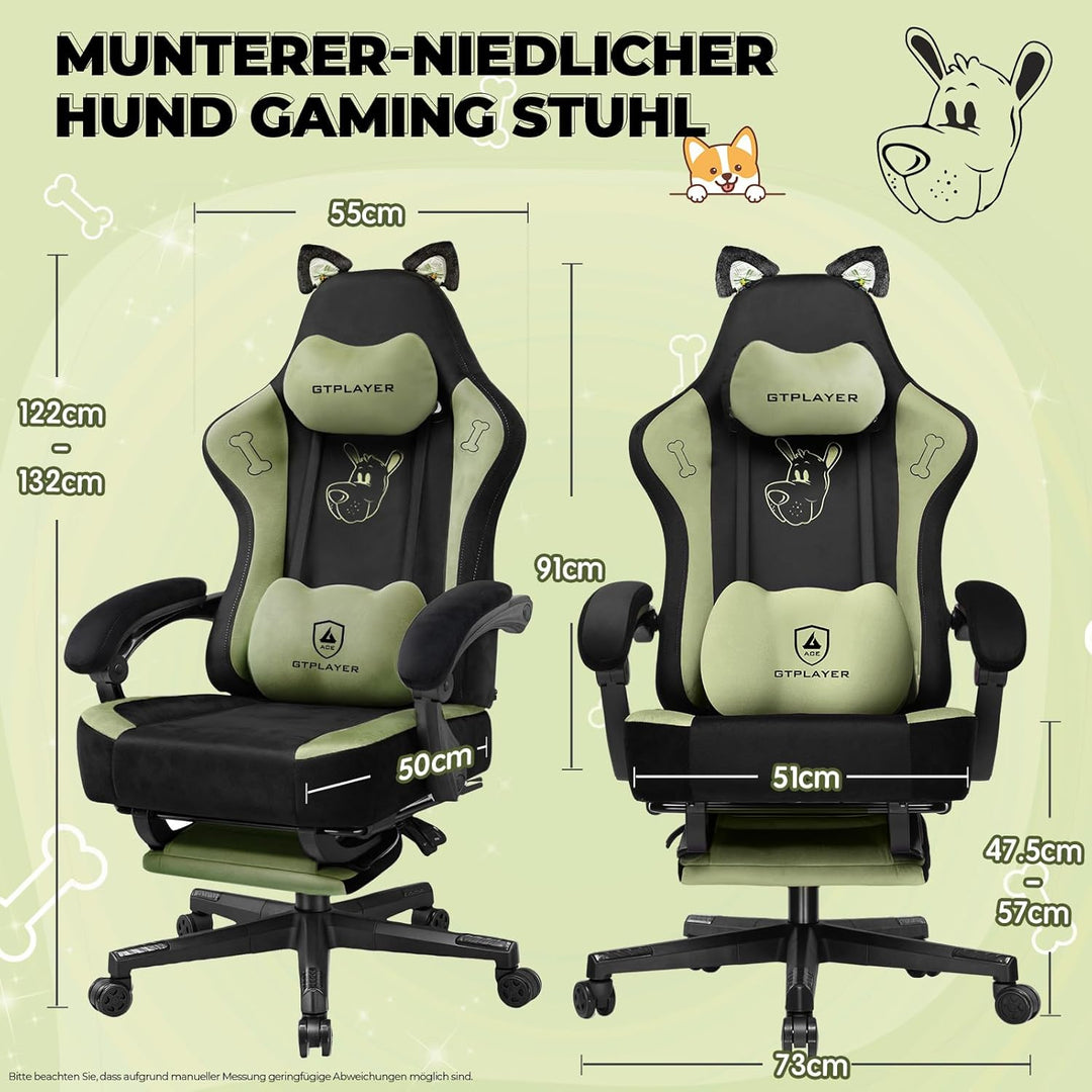GTPLAYER Niedlicher Gaming Stuhl mit Samtstoff, Gaming Chair, ergonomischer Bürostuhl Gamer Stuhl mi