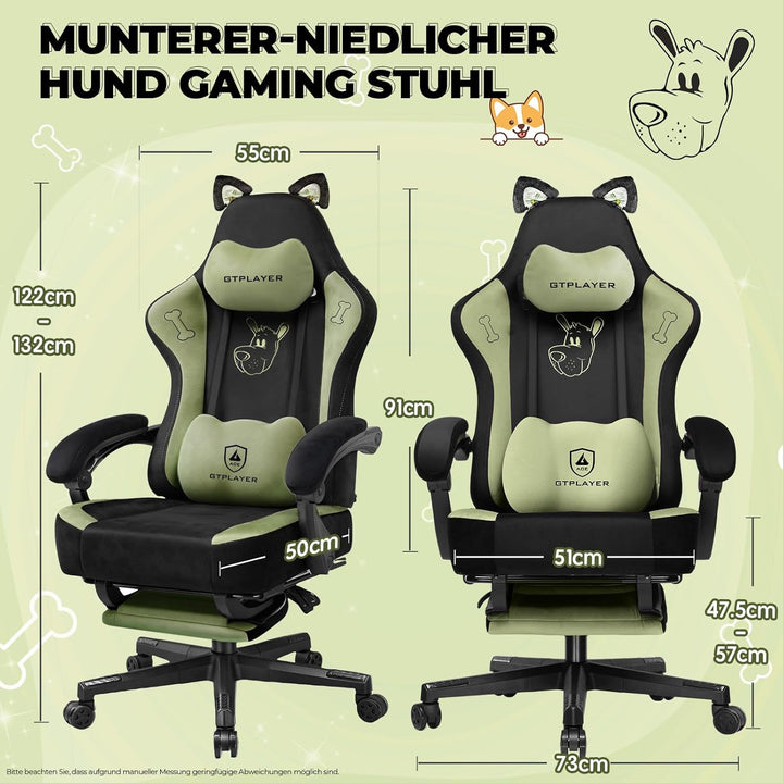 GTPLAYER Niedlicher Gaming Stuhl mit Samtstoff, Gaming Chair, ergonomischer Bürostuhl Gamer Stuhl mi