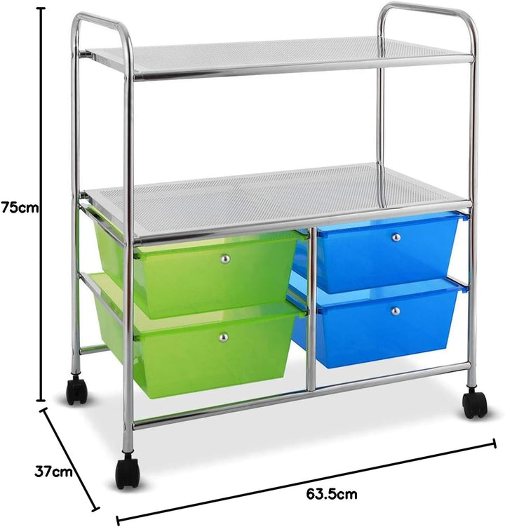 COSTWAY Rollwagen mit 4 stapelbaren Schubladen, Schubladenwagen Rollcontainer mit Metallgestell und