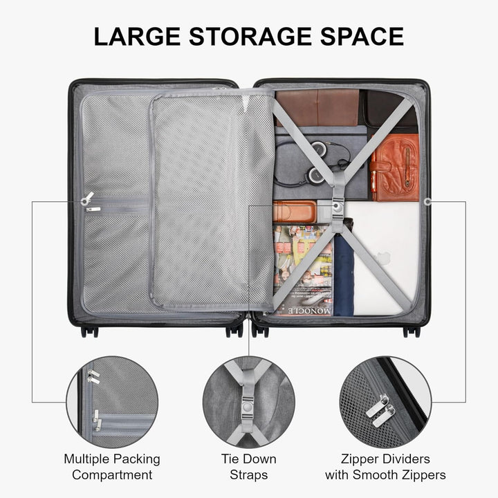 LEVEL8 Koffer Trolley Handgepäck mit Organizer Set 4-teilig, Leicht 100% PC TSA Zahlenschloss 8 Spin