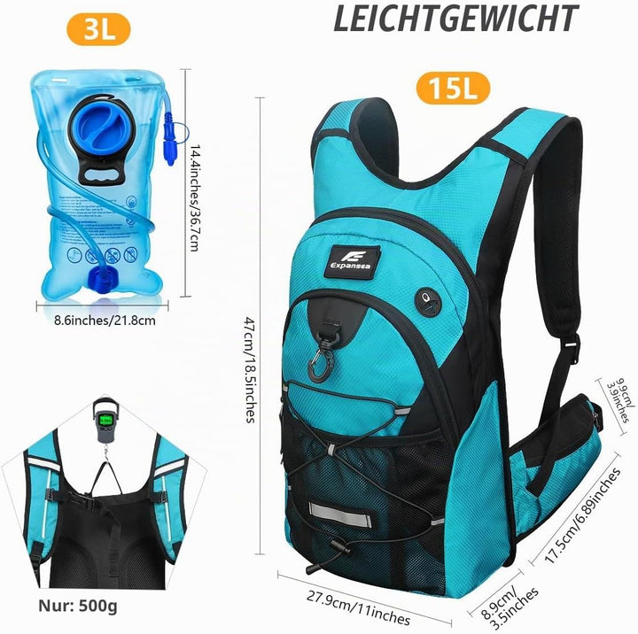 Trinkrucksack mit Trinkblase 3L BPA-Frei, Wasserdichter Outdoor-Rucksack, Rucksack mit Trinksystem,
