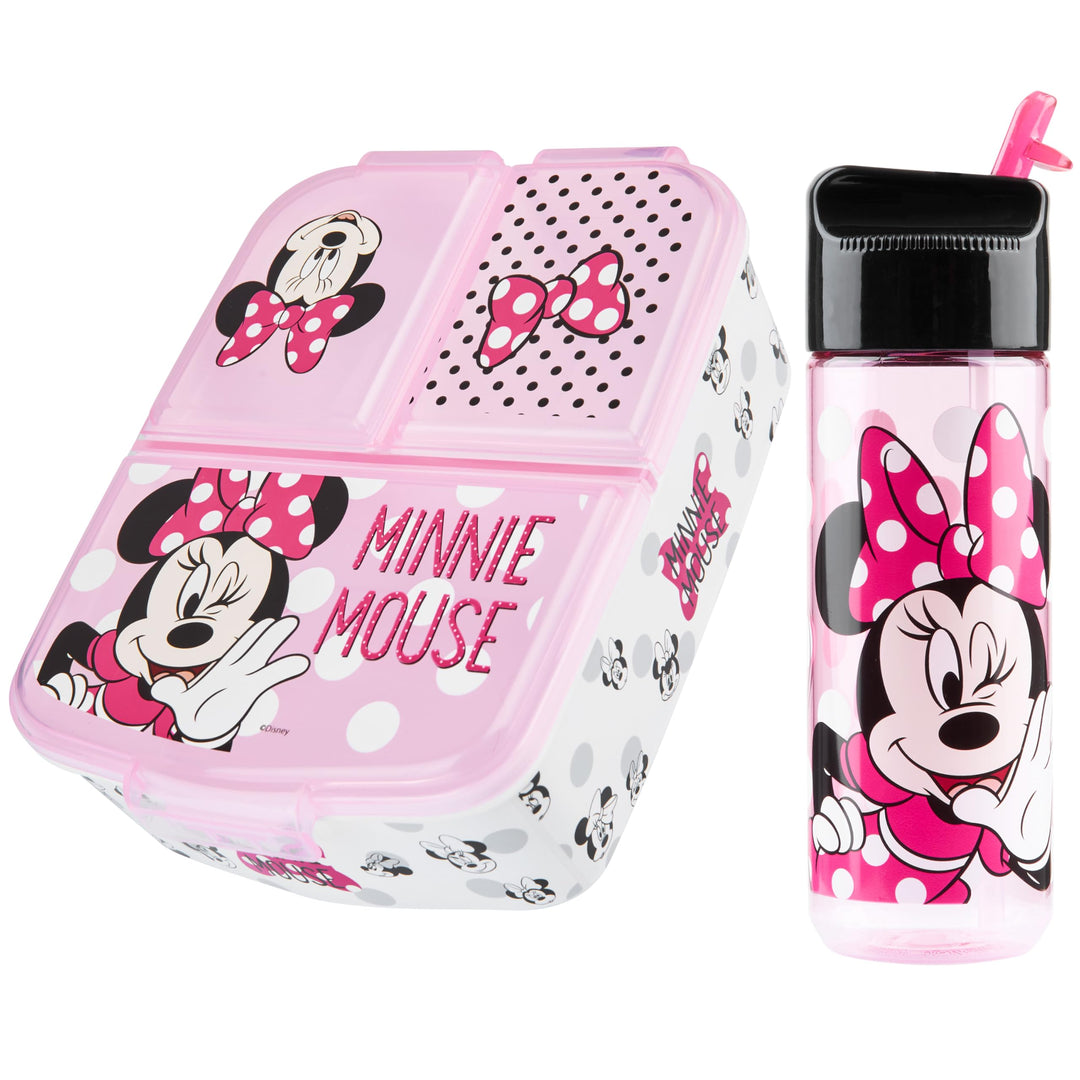 Disney Minnie Mouse Kinder Lunchbox mit Fächern und Wasserflasche für Schule und Ausflüge (Rosa), Ro