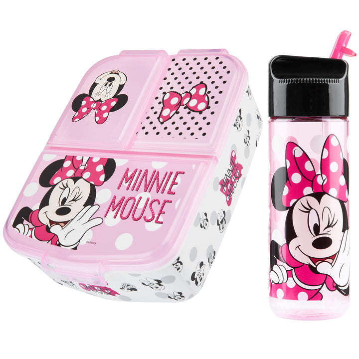 Disney Minnie Mouse Kinder Lunchbox mit Fächern und Wasserflasche für Schule und Ausflüge (Rosa), Ro