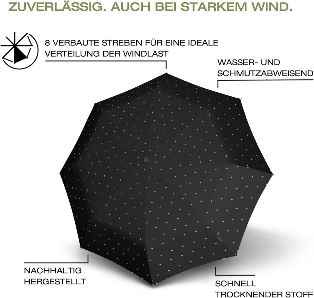 Knirps Regenschirm Horizon Duomatic schwarz mit Punkten I Nachhaltiger Regenschirm I Taschenschirm m