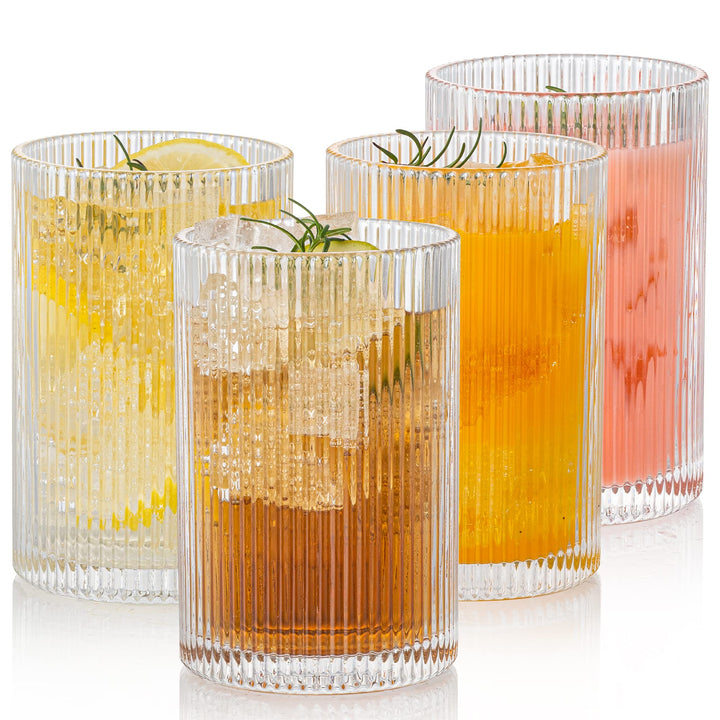 POLIDREAM Geriffelte Gläser 4er Set, 500ml XL Cocktailgläser, Origami-Stil Glasbecher, Bubble Gläser