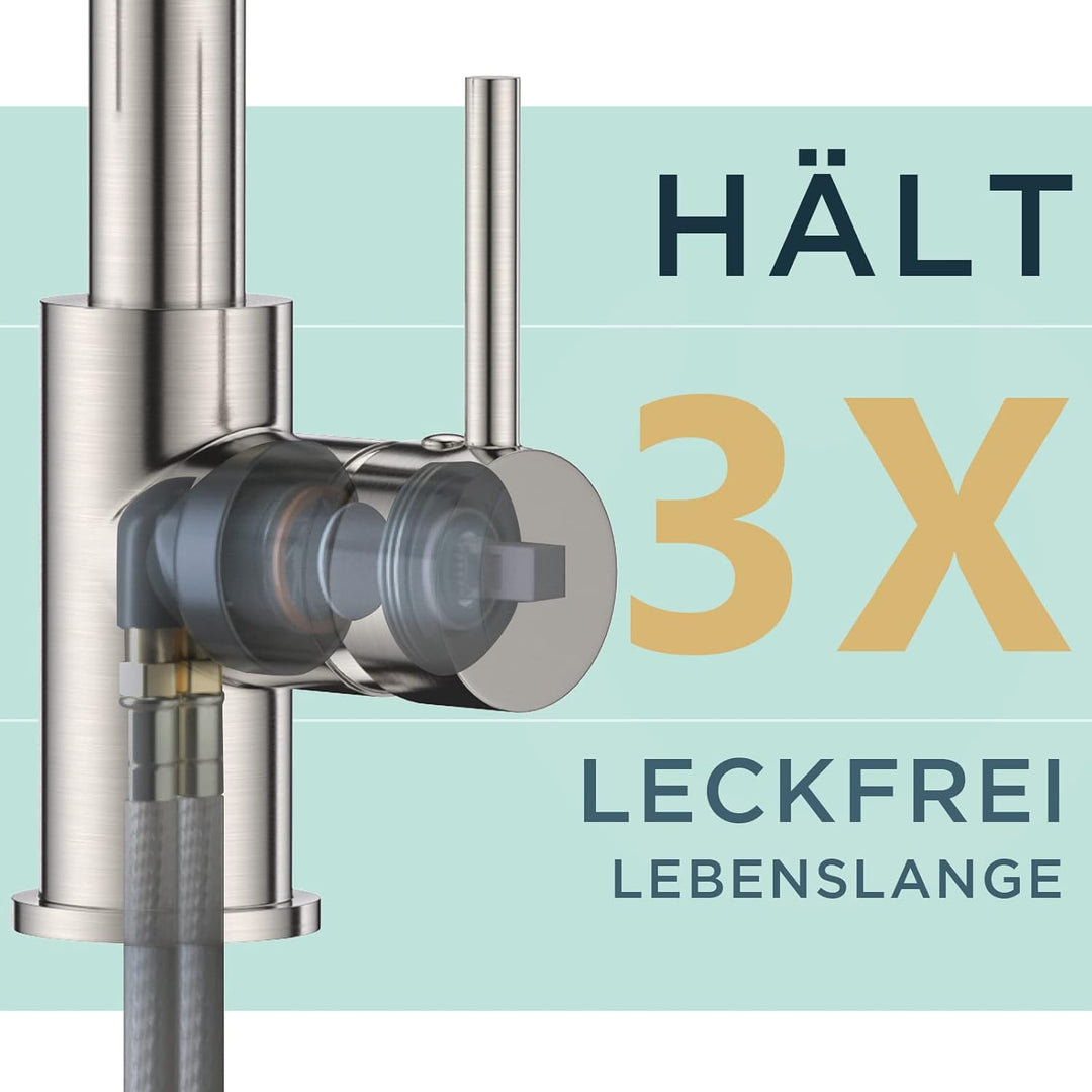 FORIOUS Wasserhahn Küche, Hoher Bogen Hochdruck Küchenarmatur mit Herunterziehen Brause Armatur, Mis