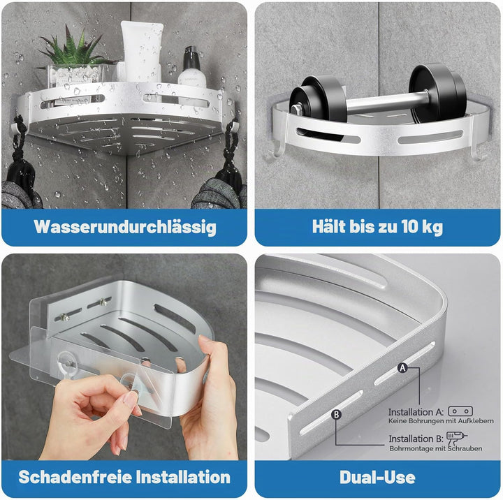 GRICOL Eckablage Duschkorb Duschregal ohne Bohren Duschablage Metall Mit 4 Haken Dusche Ablage Badre