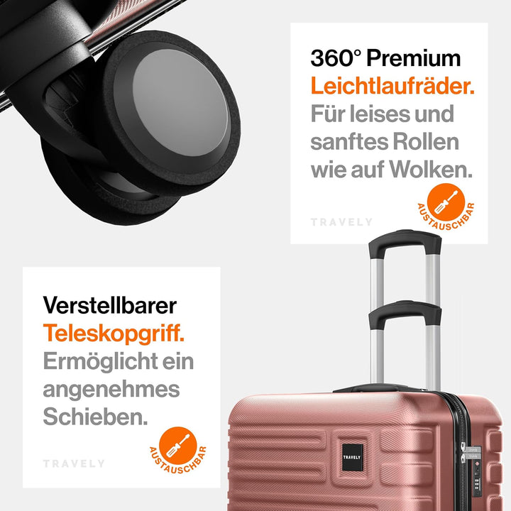 Travely Polycarbonat Koffer Gross 67cm L - 60L Innenvolumen - sehr robuster Hartschalenkoffer mit sa