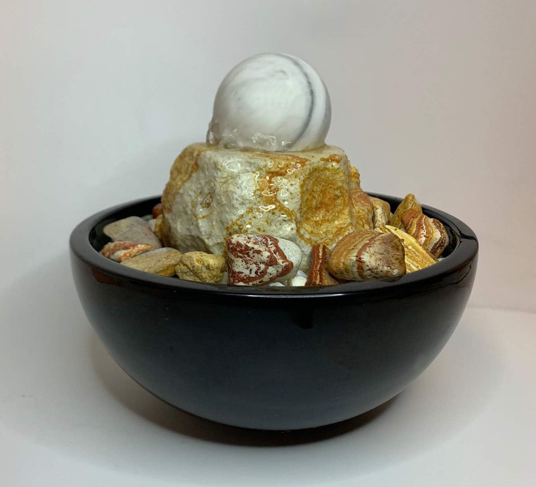 Zimmerbrunnen Kugelbrunnen Wien in Keramikschale d: 22 cm (Schalenfarbe: Schwarz)