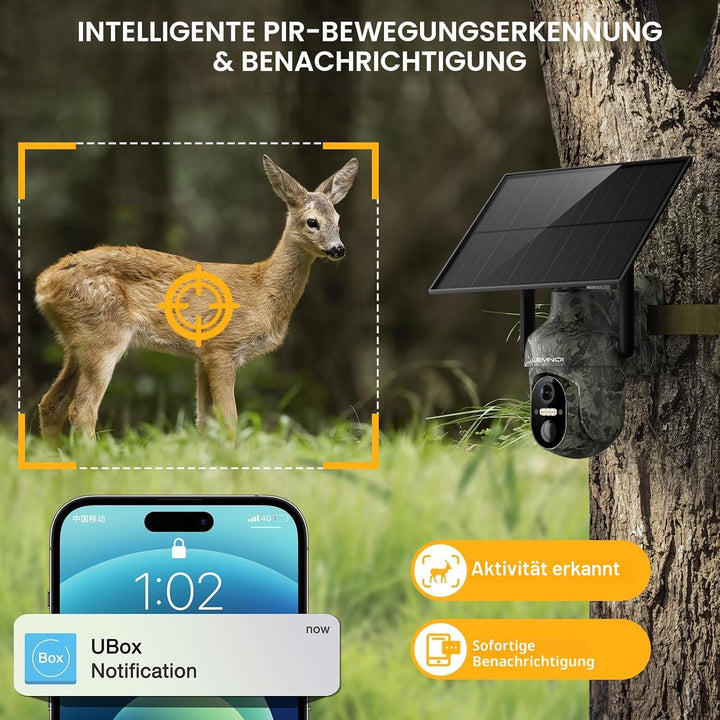 Lemnoi 4G LTE Solar Wildkamera mit Bewegungsmelder, Akku Überwachungskamera mit SIM Karte Vorinstall