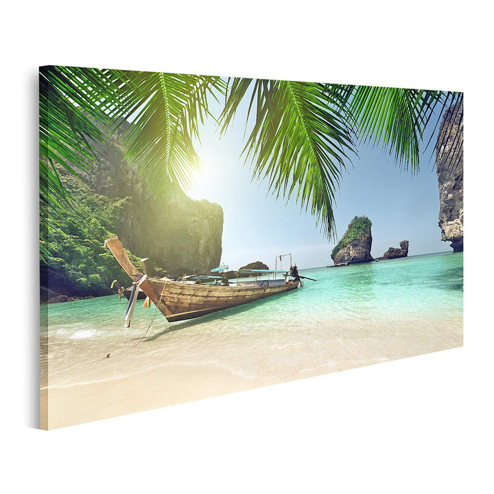 islandburner Bild auf Leinwand Boot Phi Phi Insel Thailand Bilder Wandbilder Poster 100L x 57B cm, 1