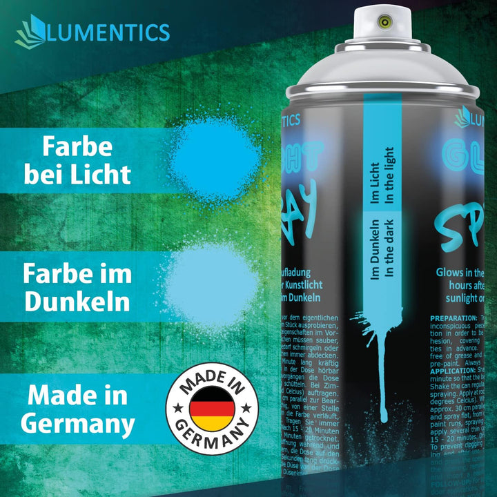 LUMENTICS Leuchtspray Blau-Blau - Farbspray mit Nachleuchteffekt - Leuchtet im Dunkeln - Aus Deutsch
