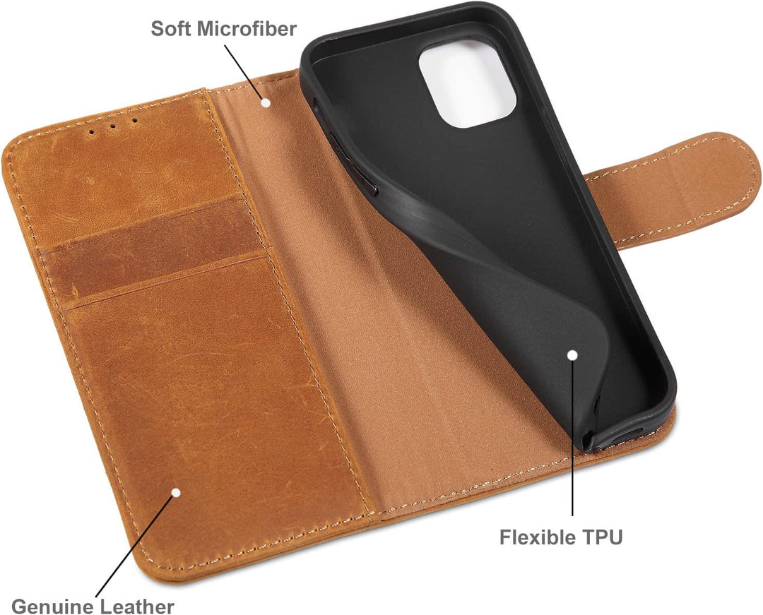 LENSUN Echtleder Hülle für iPhone 12 Mini, Handyhülle [Echtes Leder][Magnetverschluss][RFID Schutz]