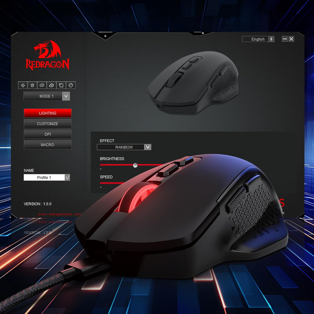 Redragon M695 Kabelgebundene Gaming-Maus, 24.000 Max DPI Optische Gaming-Maus 7 programmierbaren Tas