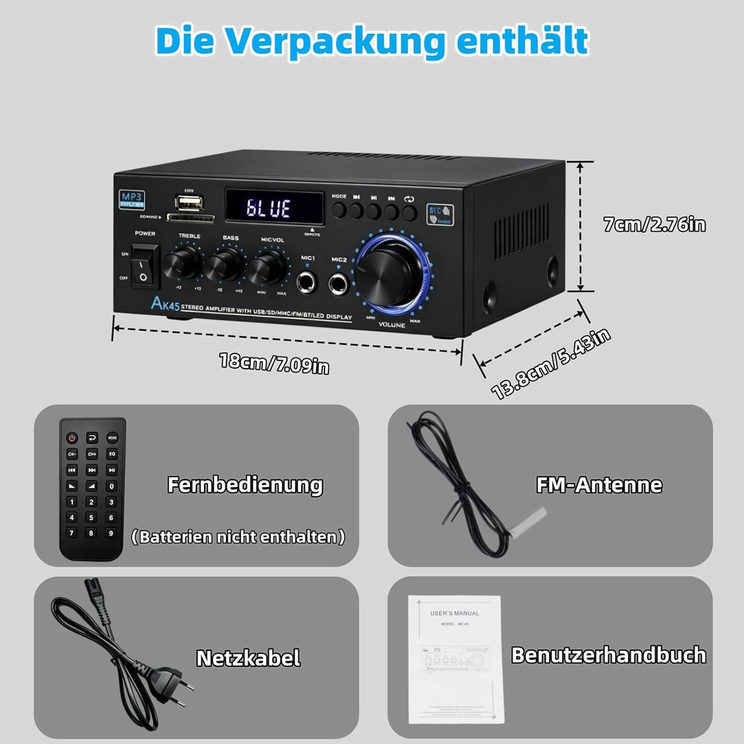 AK45 HiFi Bluetooth Verstärker Mini Stereo Audio Receiver 2.0 Kanal Endverstärker Soundverstärker mi