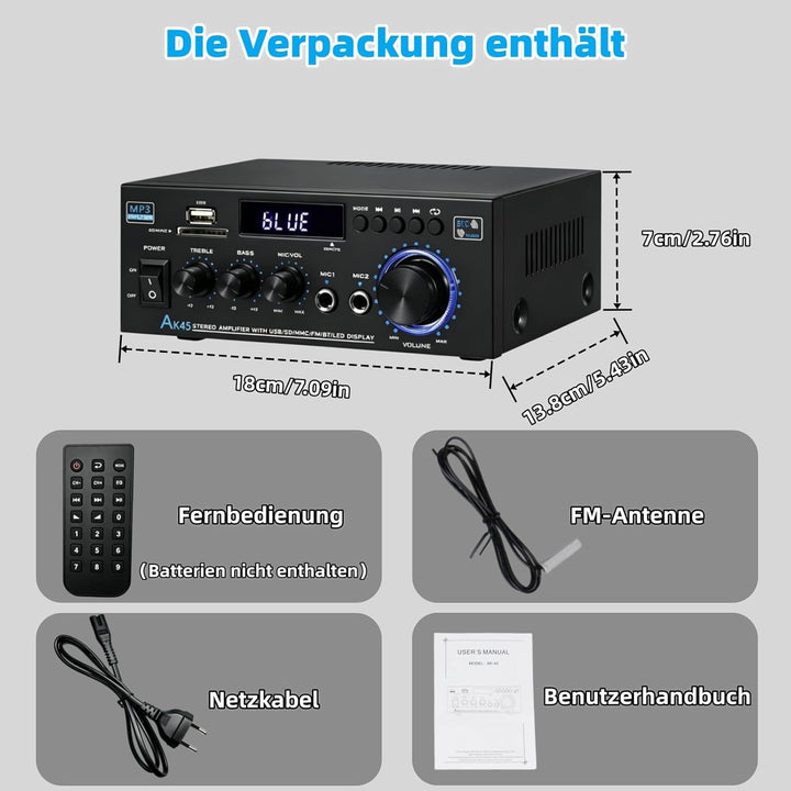 AK45 HiFi Bluetooth Verstärker Mini Stereo Audio Receiver 2.0 Kanal Endverstärker Soundverstärker mi