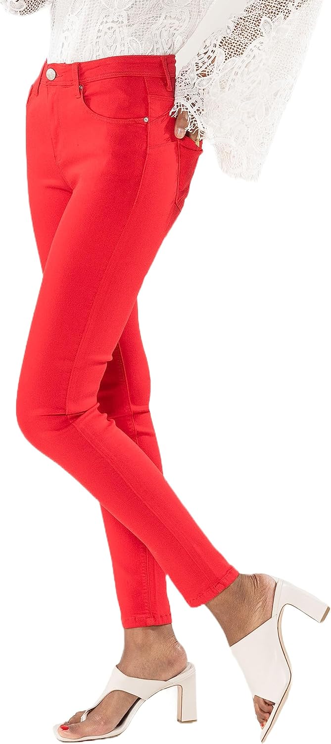 Nina Carter P106 Damen Jeanshosen Slim Fit Push-Up Skinny Jeans Mid-High Waist XS Slim Rot (P106-13)