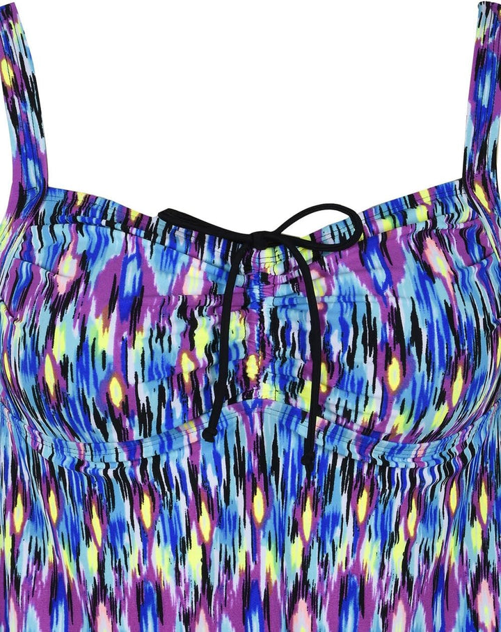 Hilor Damen Retro-Kordelzug mit rüschen besetzten Halter floral Tankini Set Two Badeanzug 24 blau po