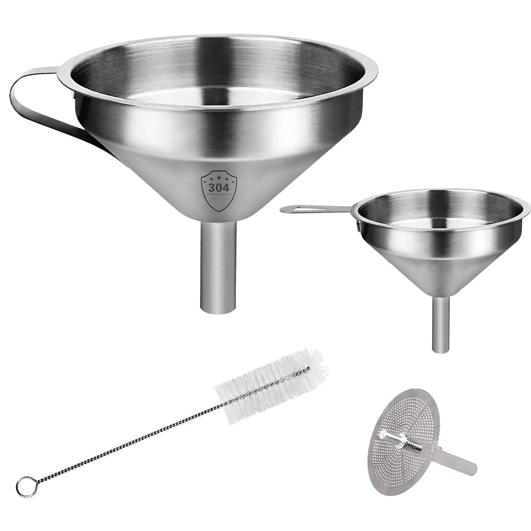 Trichterset Lebensmittelecht, XiXiRan 2 Stück Trichter Edelstahl 304 (klein,gross) und Filter, Ø5 Zo