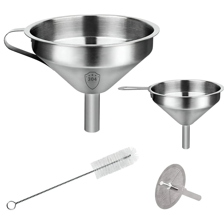 Trichterset Lebensmittelecht, XiXiRan 2 Stück Trichter Edelstahl 304 (klein,gross) und Filter, Ø5 Zo