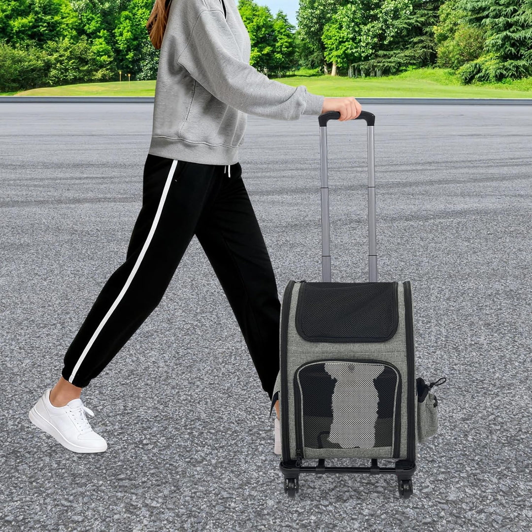 Transportbox Katze mit RäDern 360° Drehbar,Haustier Trolley Rucksack HaustierträGer Rucksack und Tro