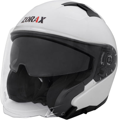 Zorax Weiss XL (61-62cm) ZOR-602 Offenes Gesicht Jethelme mit Doppelvisier Motorradhelm Damen und He