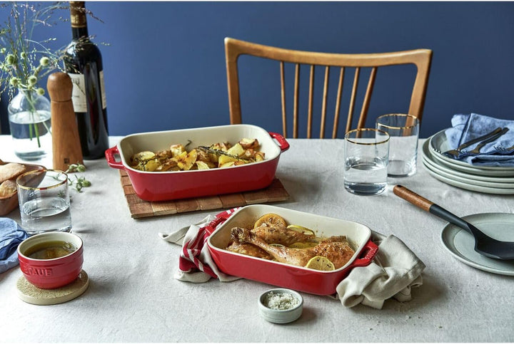 STAUB Ceramique Auflaufform-Set, Ofenform, rechteckig, Kirsch-Rot, Keramik, 2-tlg (20 x 16 cm & 27 x