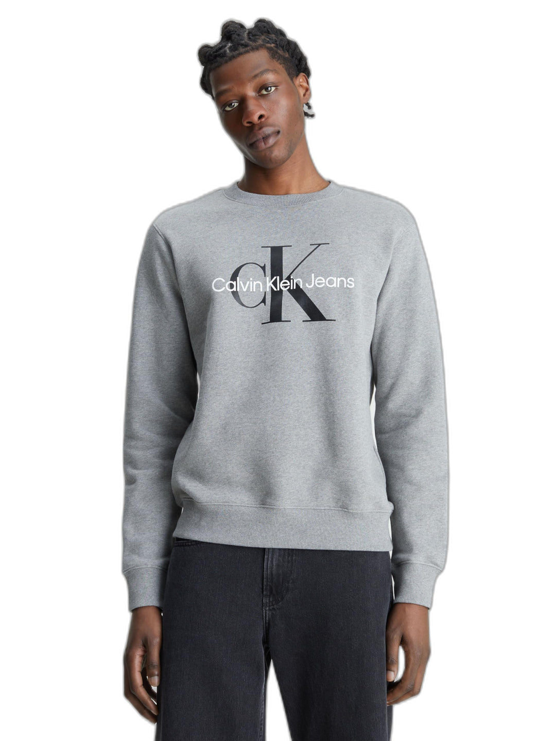 Calvin Klein Herren Sweatshirt Core Monologo ohne Kapuze XXL Grau (Mid Grey Heather), XXL Grau (Mid
