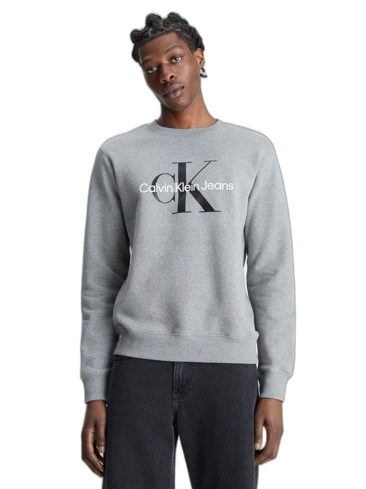 Calvin Klein Herren Sweatshirt Core Monologo ohne Kapuze XXL Grau (Mid Grey Heather), XXL Grau (Mid