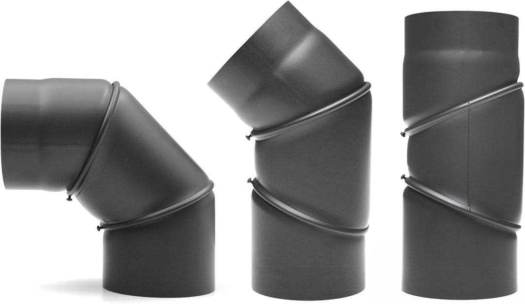 raik Rauchrohrbogen/Ofenrohrbogen 0-90° drehbar 3-teilig 120 mm Durchmesser Stahlblech 2 mm Gussgrau