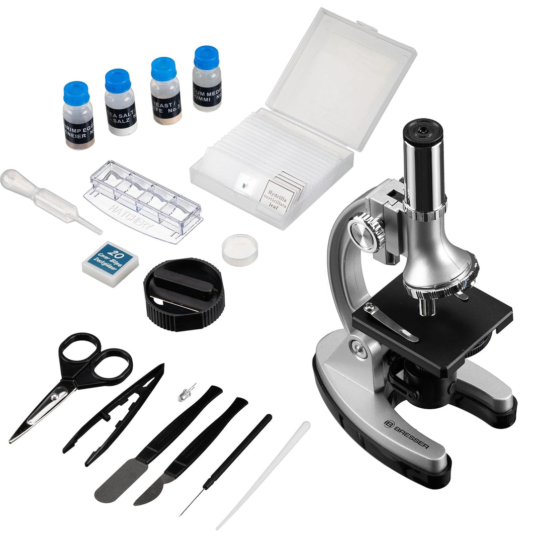 Bresser junior Mikroskop-Set Biotar (300x-1200x mit umfangreichen Zubehör und batteriebetriebener Du