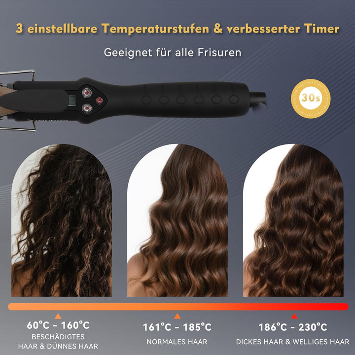 Professioneller Lockenstab mit LCD-Display, 30 Sek. Schnellaufheizung, 60°C–230°C, Keramik-Aluminium