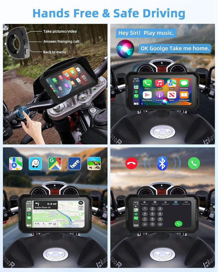 4K Motorrad CarPlay Android Auto mit Dashcam Vorne Hinten, 6,25 Zoll Carplay Bildschirm GPS Dashcam