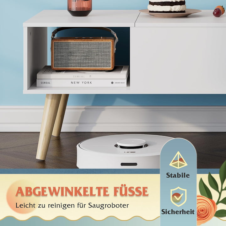 WLIVE Couchtisch Höhenverstellbar und Ausziehbar, Wohnzimmertisch mit Grossem Verstecktem Staufach,