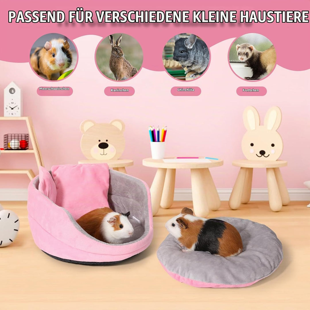 Meerschweinchen Bett, Meerschweinchen Sofa, abnehmbares Kissen, Runde Kuschelhöhle, Rosa und Ggrau,