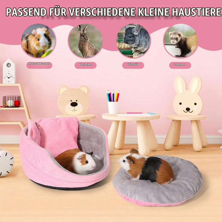 Meerschweinchen Bett, Meerschweinchen Sofa, abnehmbares Kissen, Runde Kuschelhöhle, Rosa und Ggrau,
