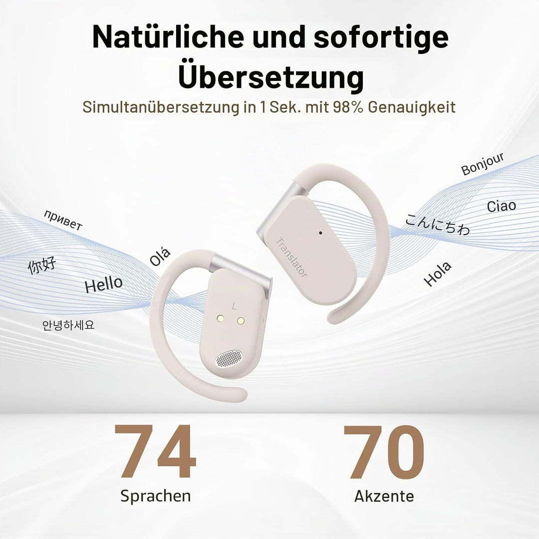 M9 AI-Sprachübersetzer-Ohrhörer, offene Ohrhörer, unterstützt 144 Sprachen &amp; Akzente, Übersetzung, E