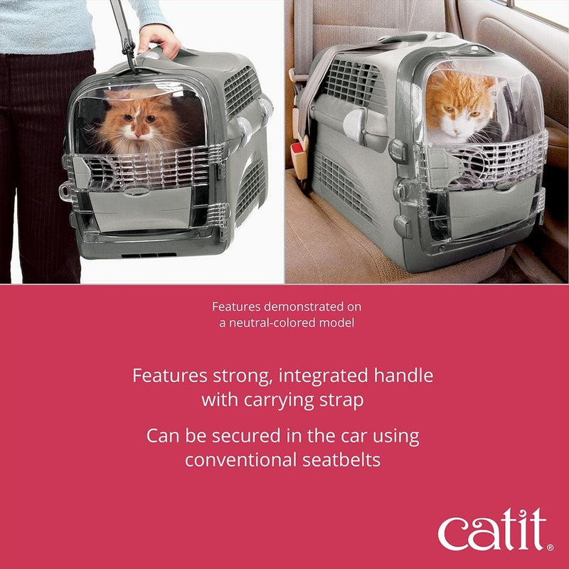 Catit Cabrio Carrier, Transportbox fuer Katzen, 51 x 33 x 35cm, rot/grau, rot/grau