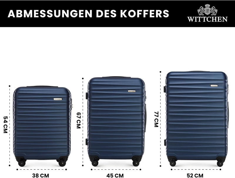 WITTCHEN Reisekoffer 3er Koffer-Set Rollkoffer Trolley Handgepäck Hartschale aus ABS mit 4 Spinner-R