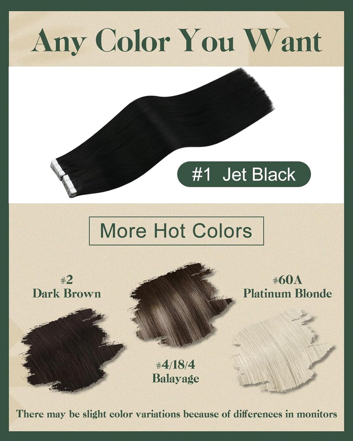 Ugeat 30cm Tape Extensions Echthaar Schwarz Haarverlangerung Tape Echthaar 30Gramm Unsichtbares Tape
