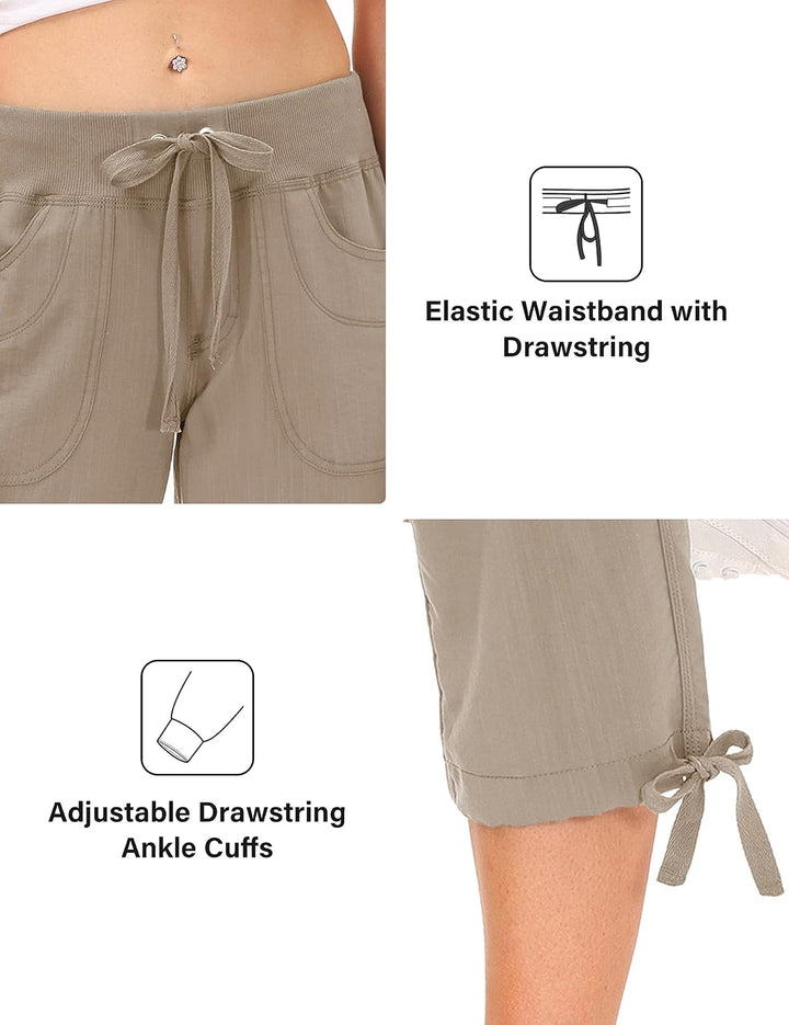 JINSHI Hosen Damen Sommer Cargohose 3/4 Hose Caprihose Wanderhose 6 Taschen | Leicht, Atmungsaktiv,M