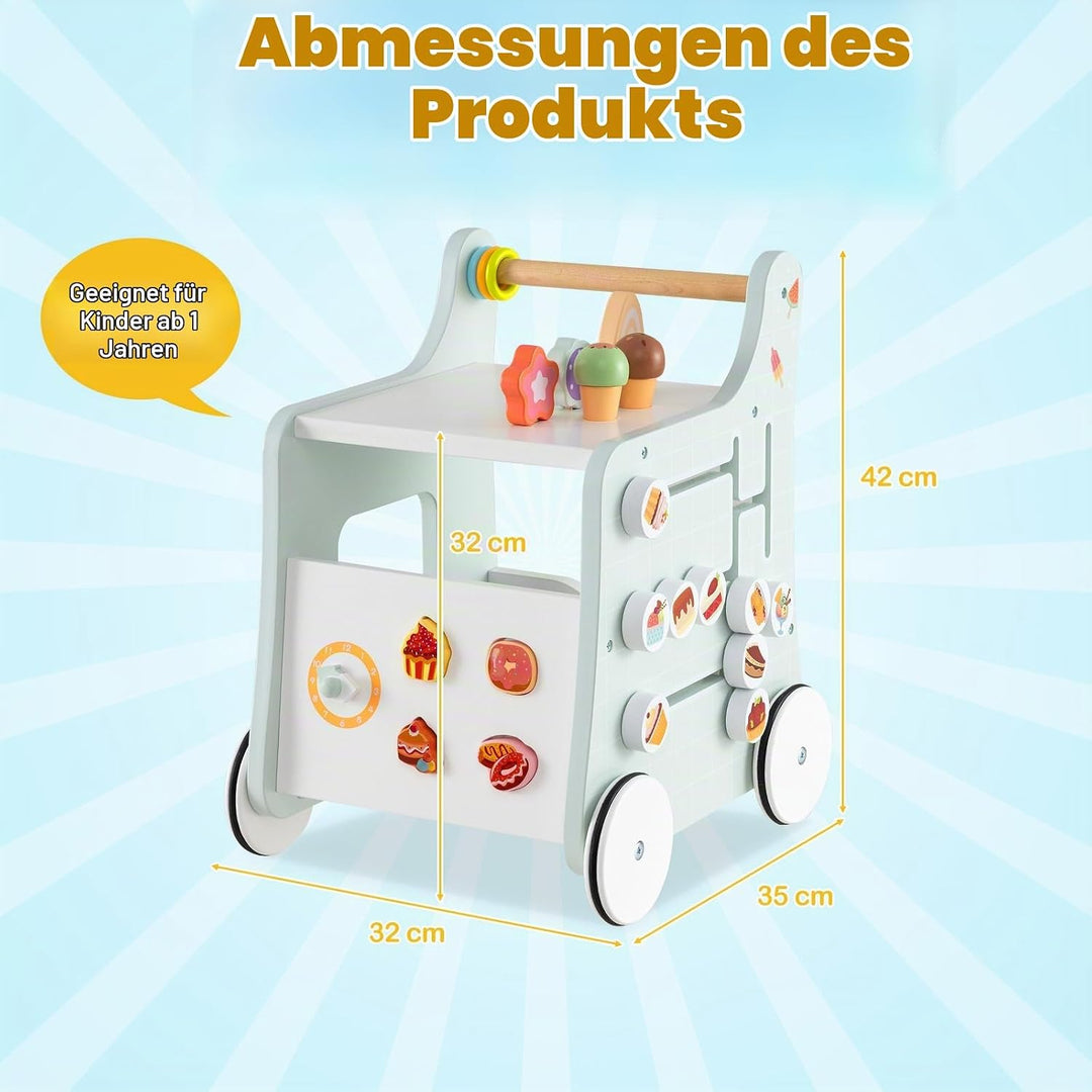 DREAMADE Lauflernwagen Holz, 6-in-1 hölzerne Lauflernhilfe, Baby Walker mit Blöcken &amp; Zubehör, Lernl