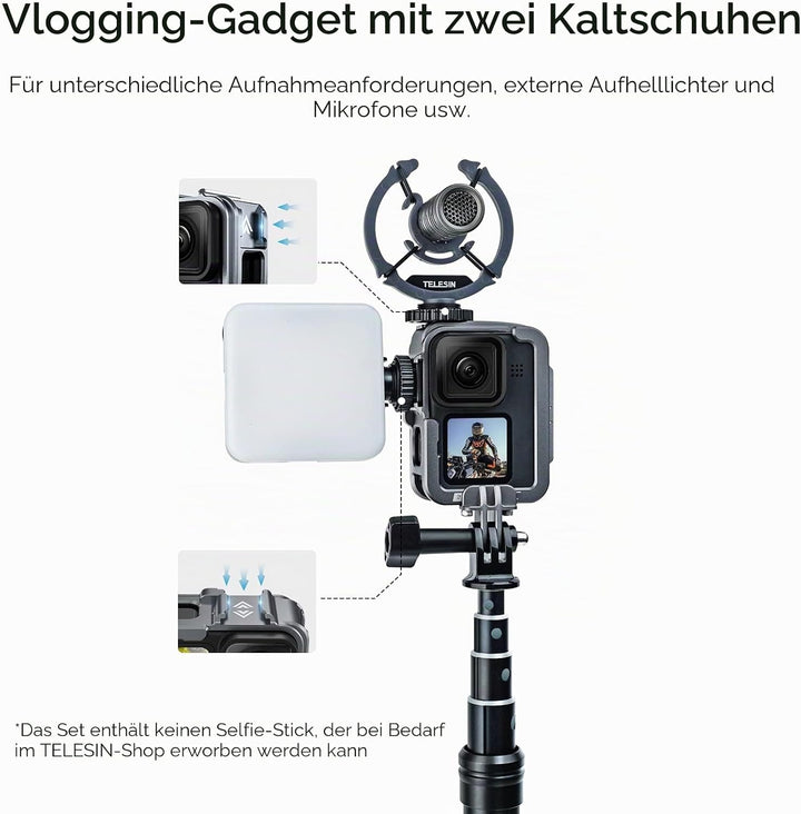 TELESIN Vertikale Aluminiumkäfig-Schutzhülle für GoPro Hero 12, 11, 10, 9, schwarz, passend für Go P