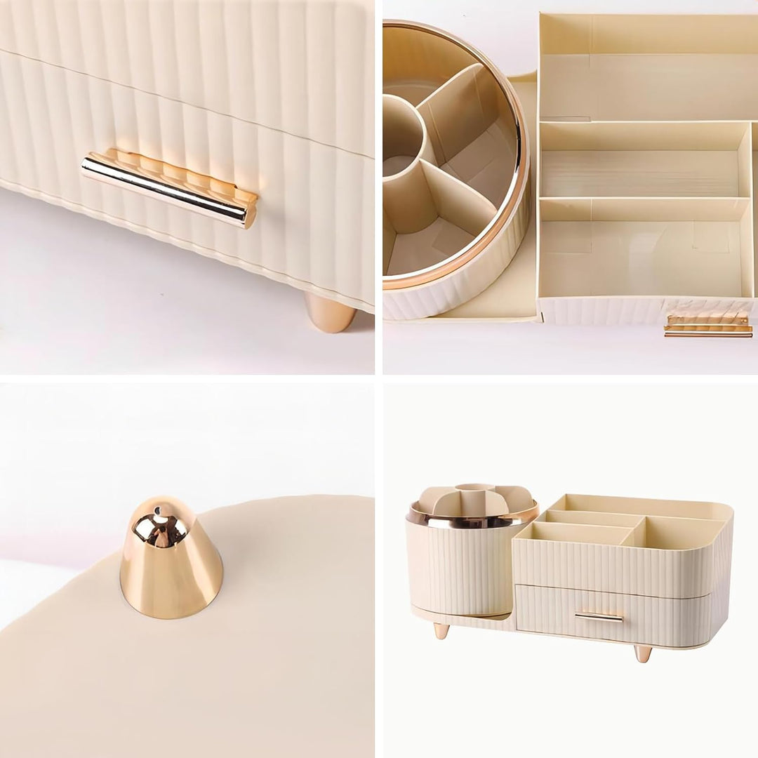DASITON Make up Organizer 360° Drehbar, Make Up Pinselhalter Kosmetik Aufbewahrung mit Schubladen, G