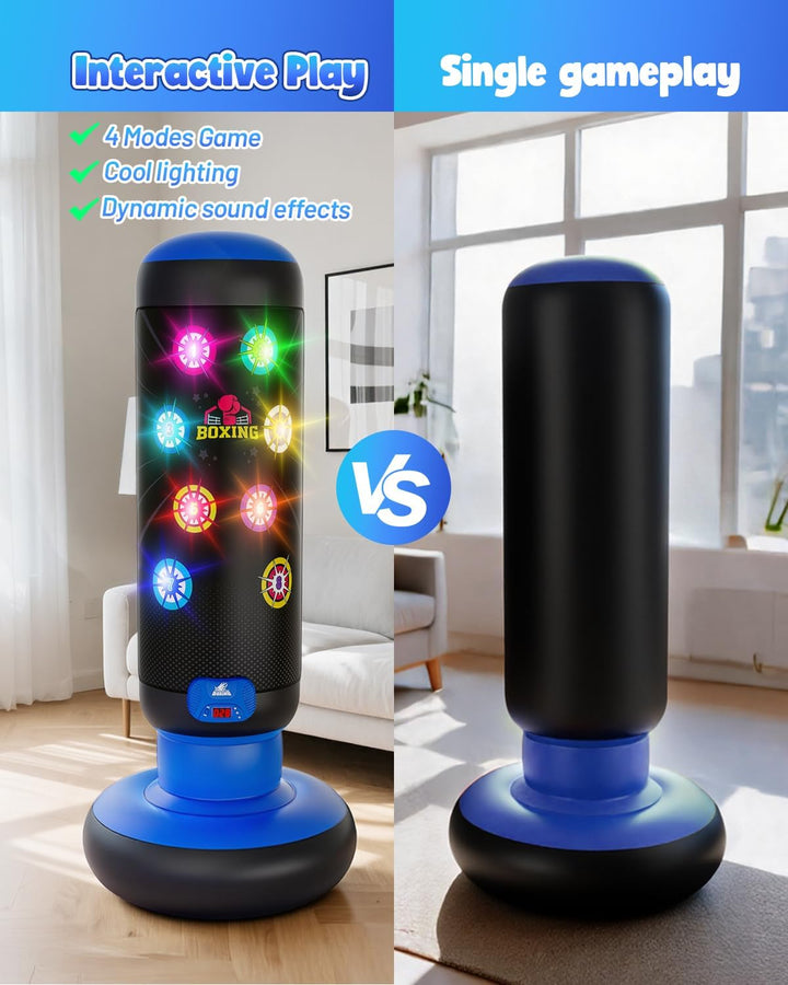 Boxsack Kinder, Boxsack Stehend mit Musik & Licht, Interaktiv Punching Bag, Aufblasbarer Standboxsac