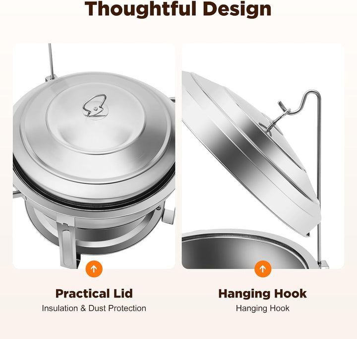 Chafing Dish Rund 7.5 Liter Buffet-Set Warmhaltebehälter, Chafing Dish Speisenwärmer Edelstahl Wärme