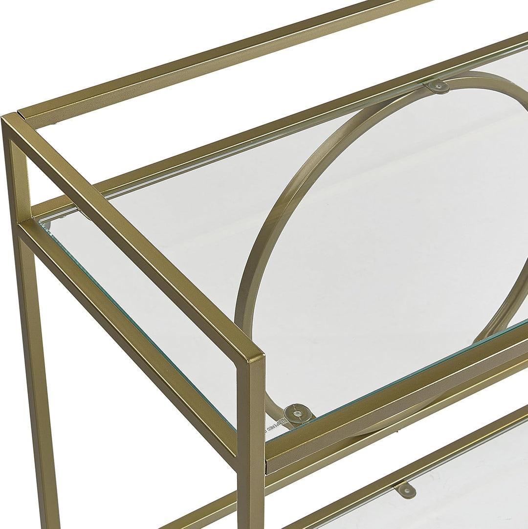 Beliani Servierwagen Glasplatte transparent/Gold mit Rollen glamourös Kerry