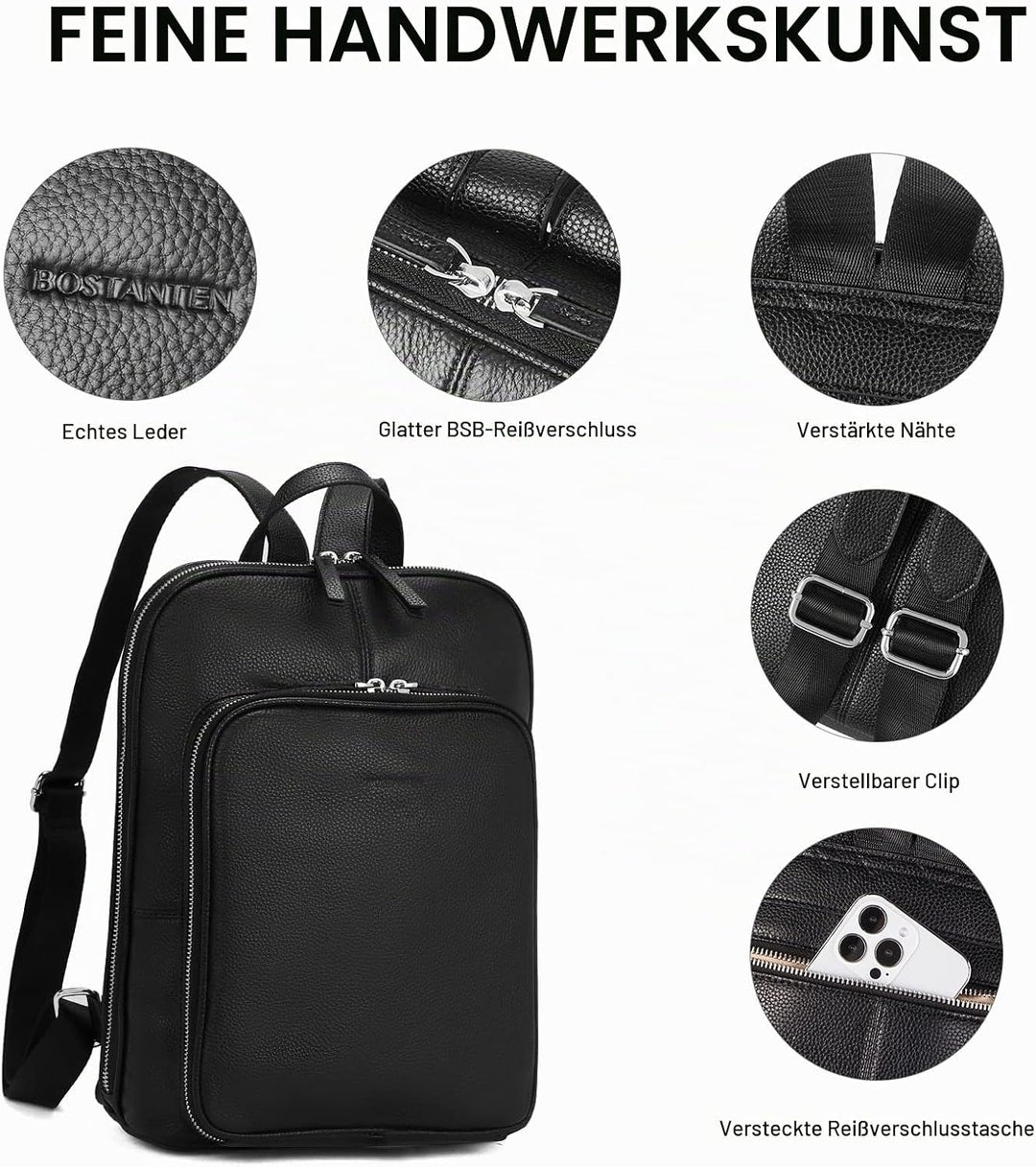 BOSTANTEN Leder Rucksack Damen Reiserucksack Tagesrucksack Casual Backpack Daypacks Schwarz A-01-sch