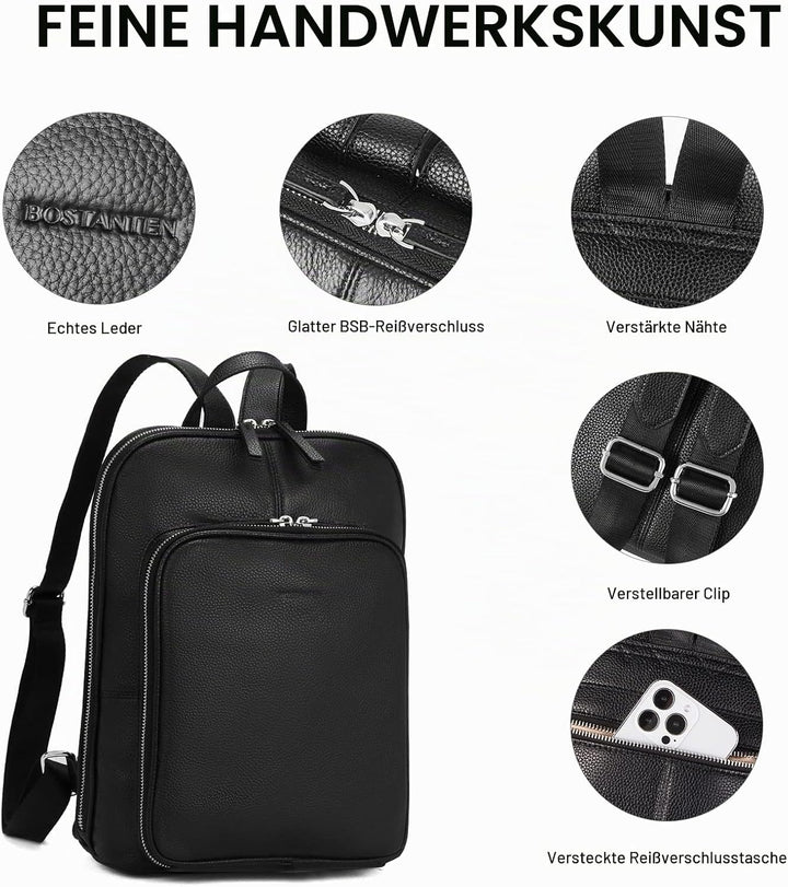 BOSTANTEN Leder Rucksack Damen Reiserucksack Tagesrucksack Casual Backpack Daypacks Schwarz A-01-sch