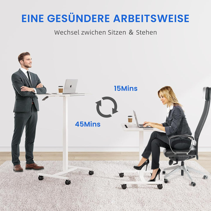 Dripex Computertisch höhenverstellbar mit Rollen, Nut für Tablet oder Handy | Steh-Sitz PC Tisch, Sc